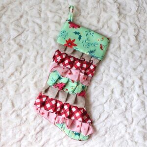 Pioneer Woman Green Retro Holiday Floral Ruffle Christmas Stocking, 20"